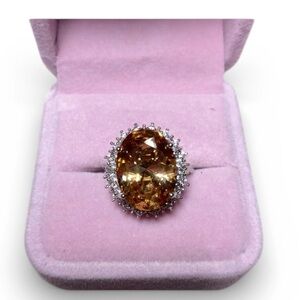 Simulated Morganite Diamond Halo Ring Size 7 S925